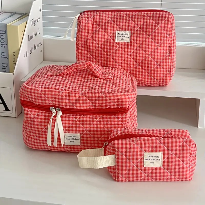 Skincare B Erl - Borsa per cosmetici a quadretti da